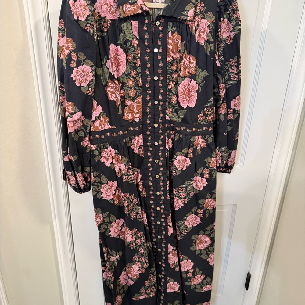 Cleobella Black and Pink Floral Long Sleeve Dress
